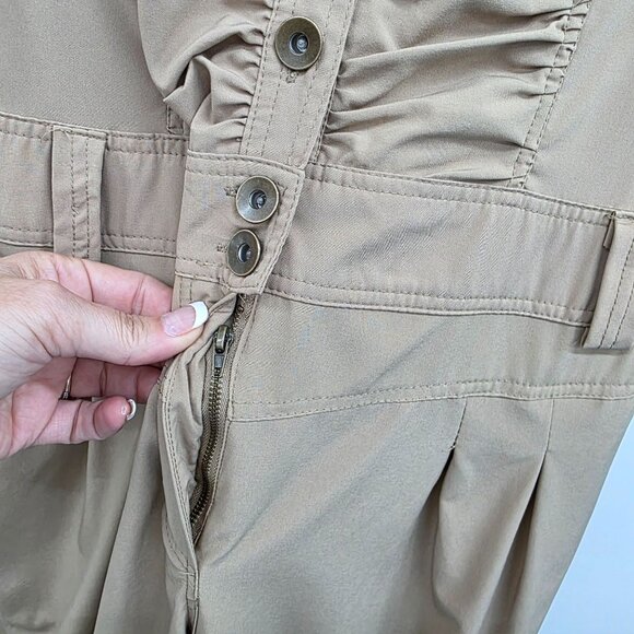 Womens Beige Strapless Button-Front Jumpsuit With Pockets & Elastic Hem Size 2X - Picture 7 of 16